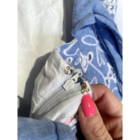 Lilly Pulitzer Tide Blue Hollar for a Dollar Eyelet Linen Preppy Mini Dress - Picture 6 of 11